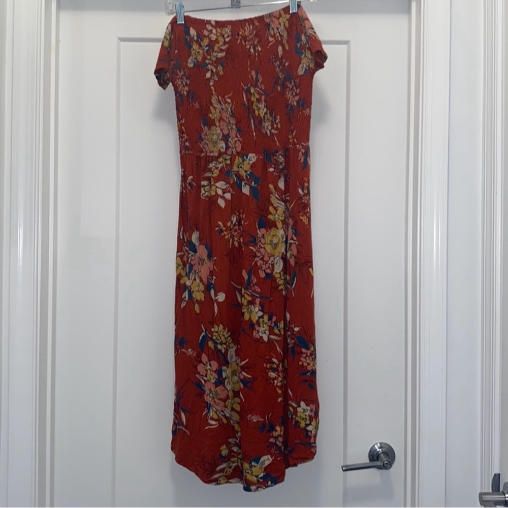 💛 ABOUND Floral Orange, Yellow, and Blue Off The Shoulder Dress - Size Medium